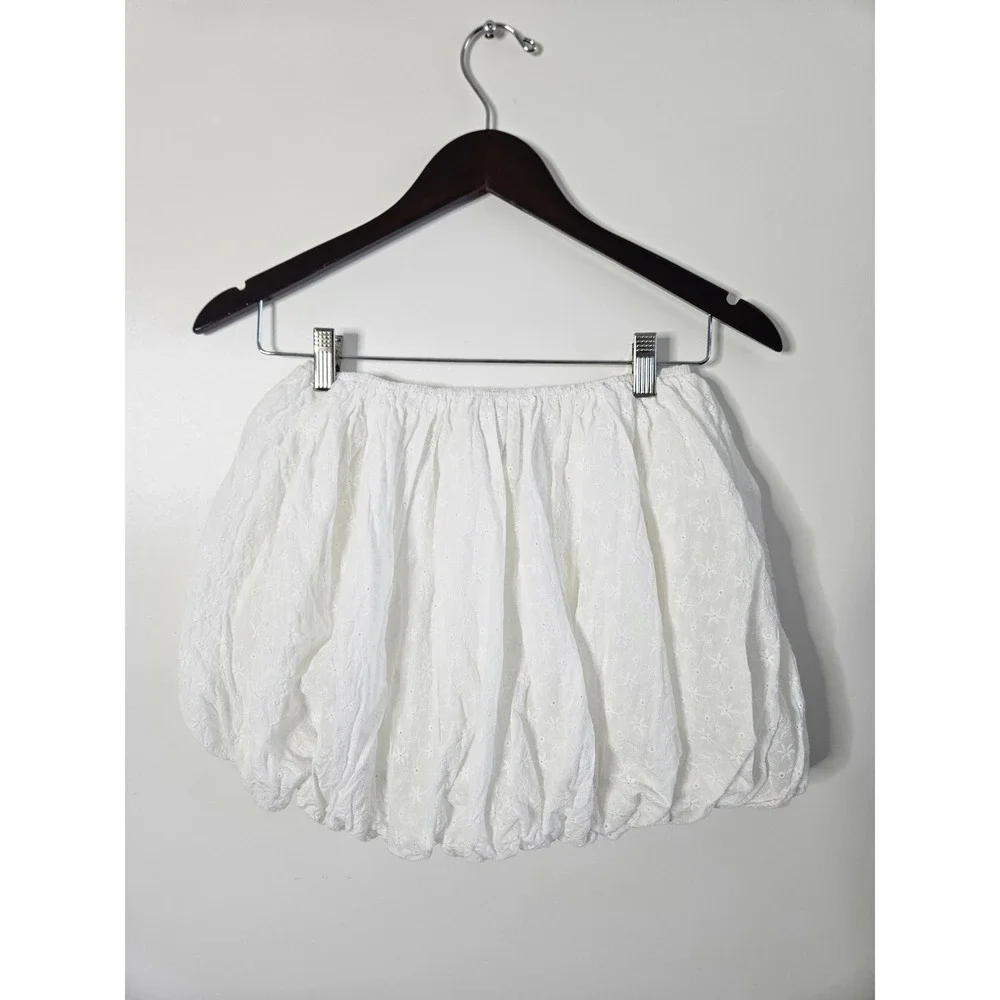 Princess Polly Anglaise White Bubble Hem Mini Skirt Eyelet Cotton‎ Size 2